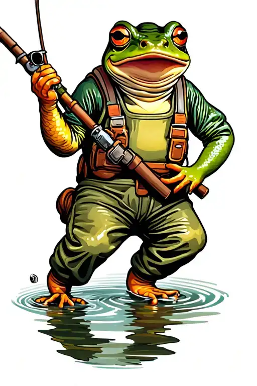 A Frog Wearing Waders Fly Fishing
