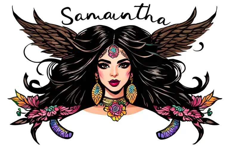 Chicano Girl With The Word Samantha Above