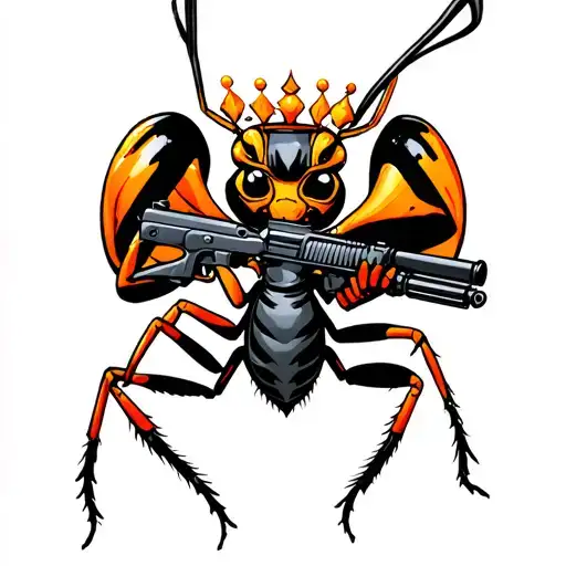 Queen Ant Holding Machine Gun