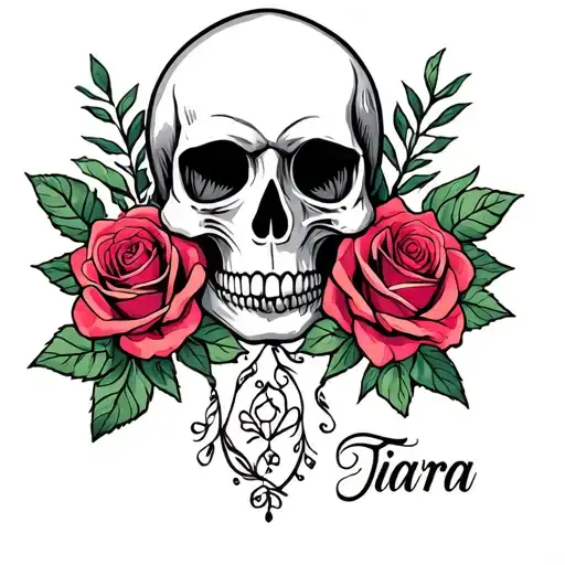 Skull And Roses With Name Tiarra