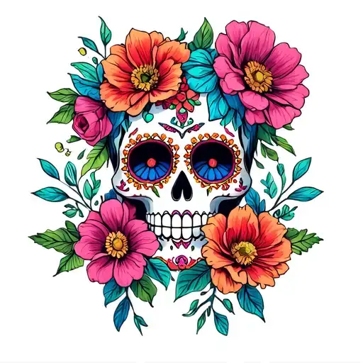 Sugar Skull And Flowers
