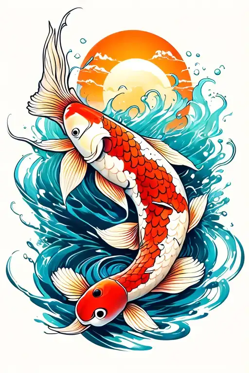 Koi Fish Swimming Upstream