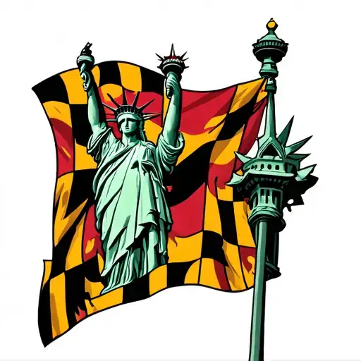 Statue Of Liberty With Maryland Flag Intertwined
