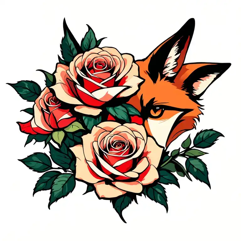 Two Roses With A Fox Head Lurking Inside