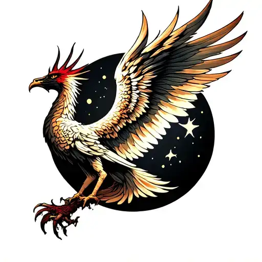 Full Sleeve Going From Backside Of Hand To Shoulder Of A Phoenix Rising From A Black Moon