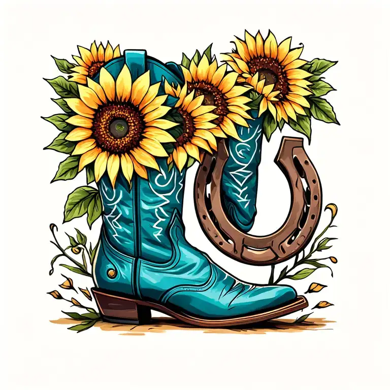 Cowboy Boot Sunflowers And Horse Shoe