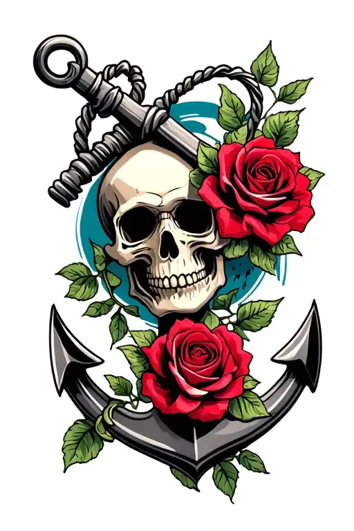 Anchor With Rose And Skull