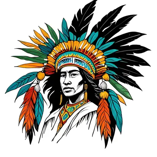 Brazilian Indigenous With Headdress With Head