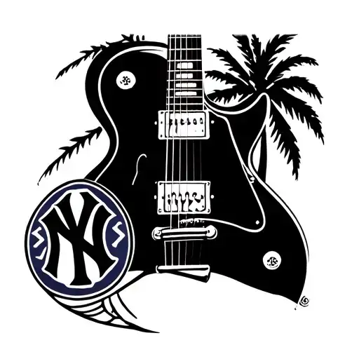 Les Paul Guitar With Yankees Logo Next To A Palm Tree