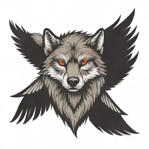 Wolfs Head With Raven Wings Made Spread Out