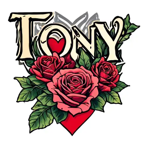 Name Tony With Hearts And Roses Surrounding