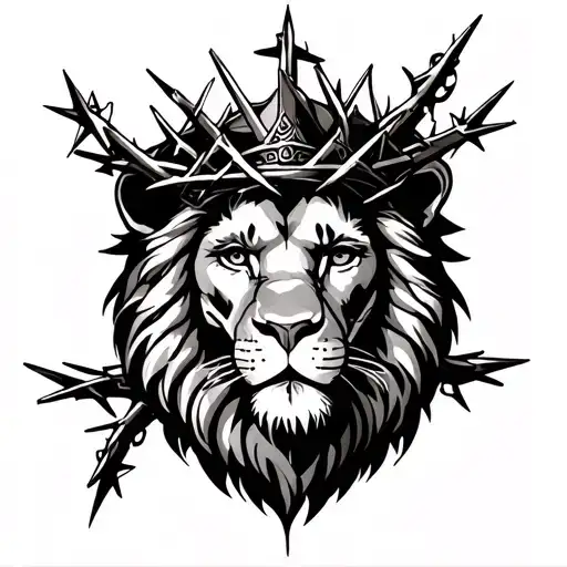 Lion Of Judah On The Chest Of A Man With A Crown Of Thorns