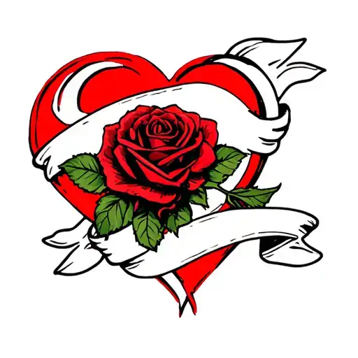 Black Rose On A Red Heart With Banner Across Front