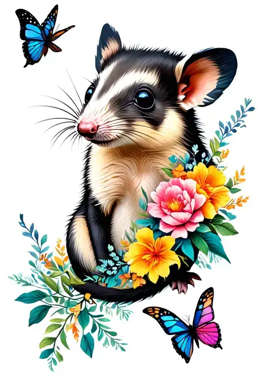 Possum With Australian Florals And Butterflies