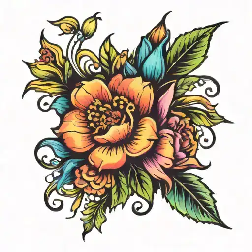 Colored Flowers On A Black Background