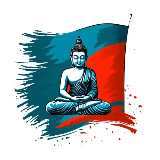 Thai Flag And Buddha Sitting Side