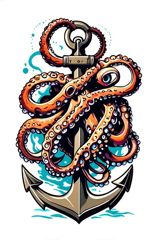 Octopus Wrapped Around Anchor Intertwined