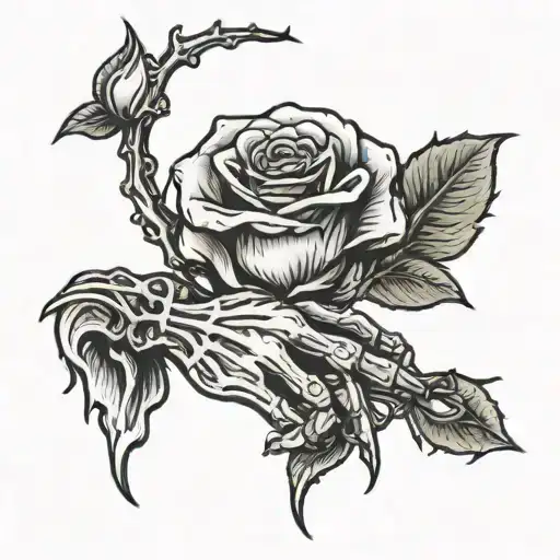 Skeletal Hand Holding A Rose