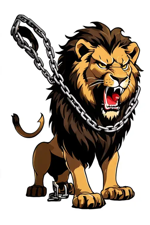 Realistic Angry Lion Chained Up Tatoo