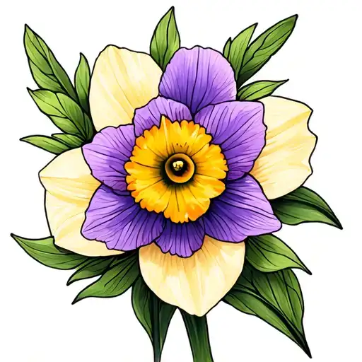Daffodil And Violet Flower