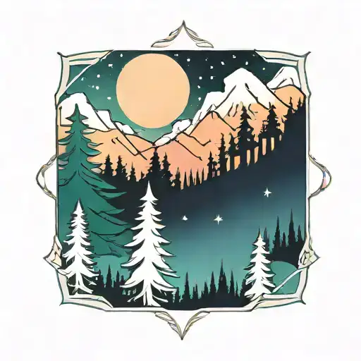 Mountains Trees Northern Lights