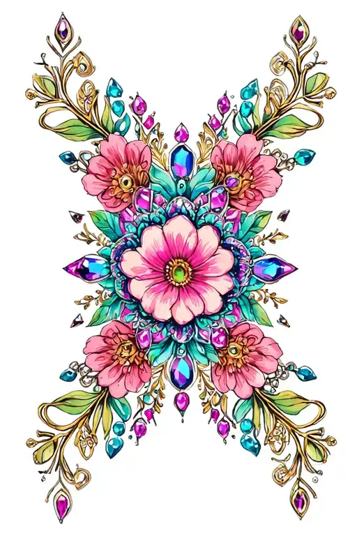 Flower Mandala Design Incorporating Jewels Strings