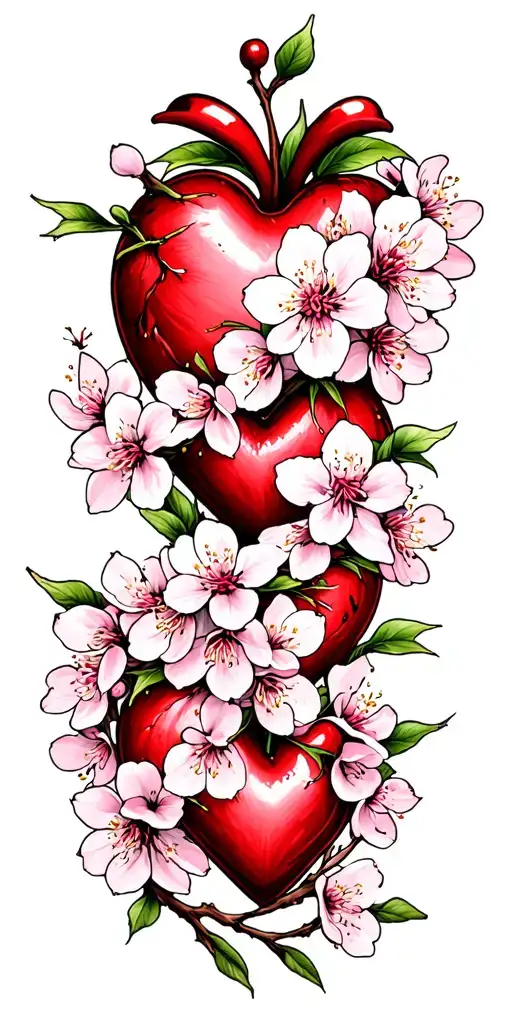 Cherry Blossom Branches With Heart Intertwined