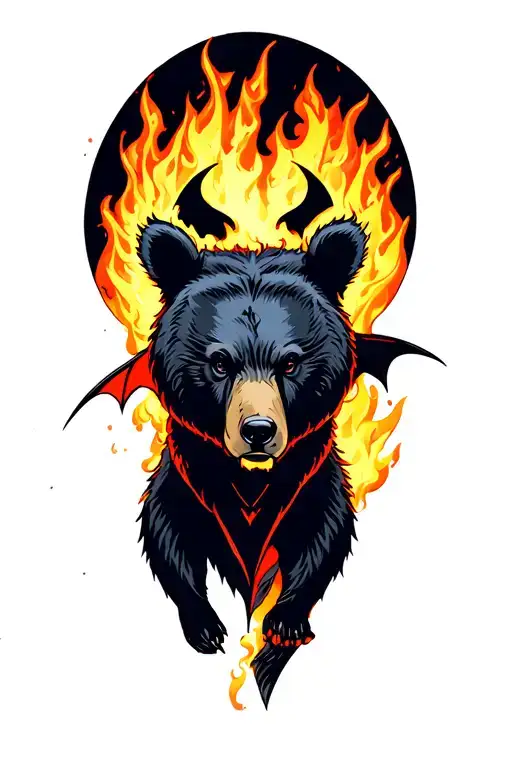 Bear And Bat Mashup With Flames Surrounding