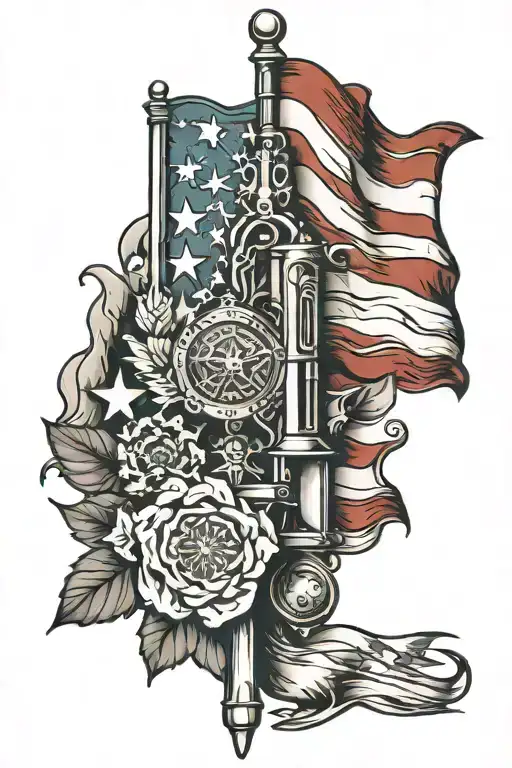 American Flag With Military Theme Sleeve