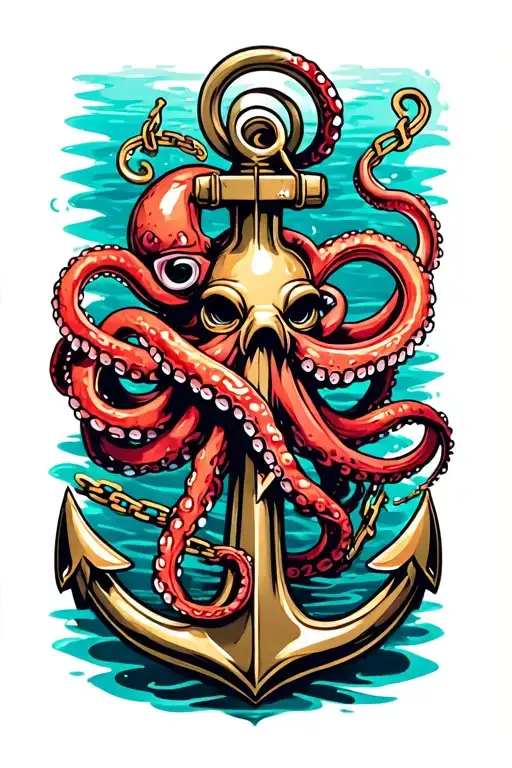 Octopus Wrapped Around Anchor In Water With Broken Chain