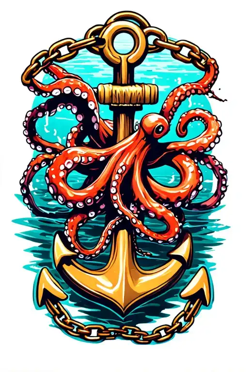 Octopus Wrapped Around Anchor In Water With Broken Chain