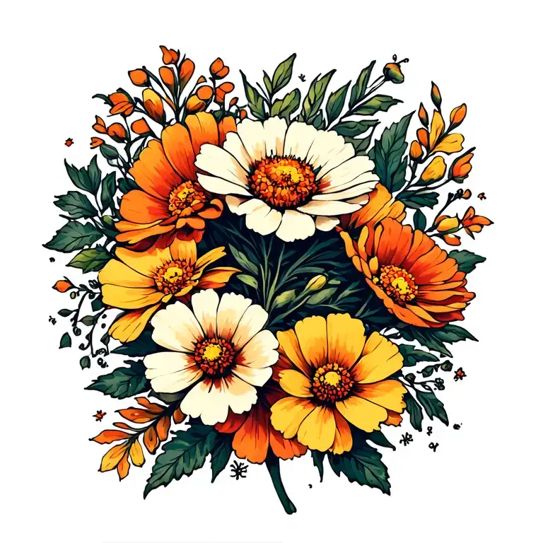 Marigold Flower And Cosmos