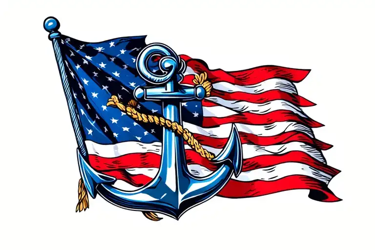 Navy Anchor Combined With American Flag Waving