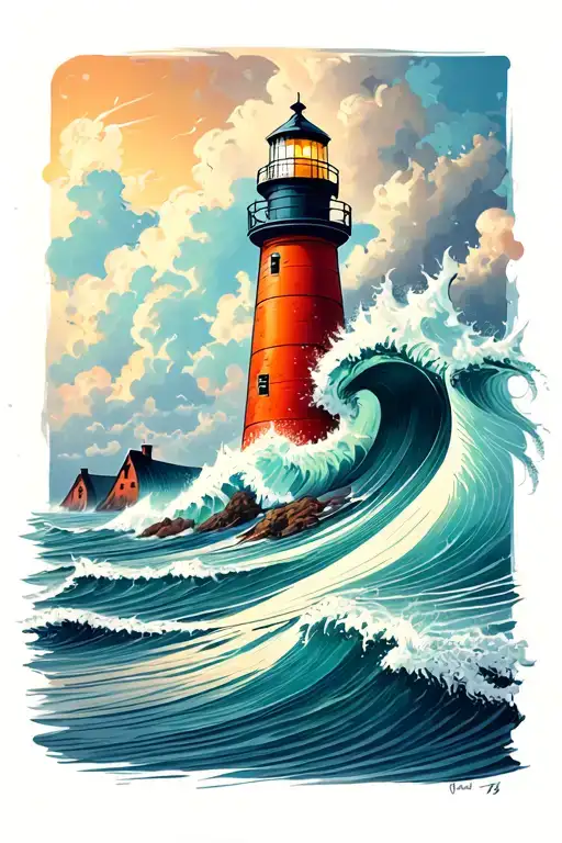 Lighthouse As Seen Through The Eye Of A Crashing Wave