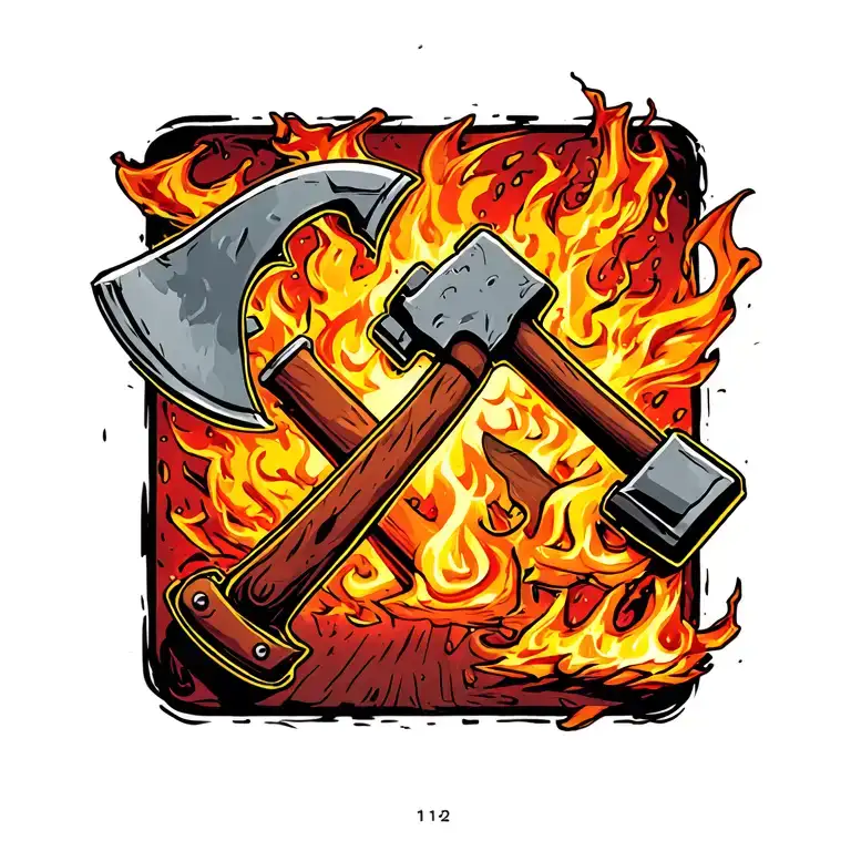 Damage Control Firefighting Crash Axe Crossed With Fireman's Maul