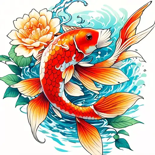 Koi Fish With Flowers