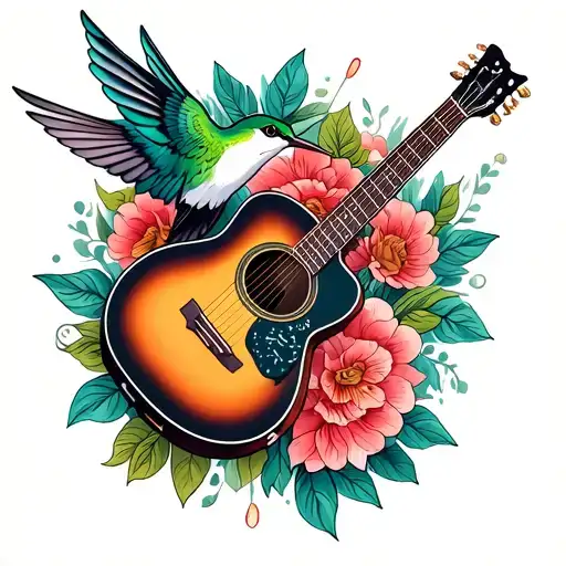 Hummingbird And Acoustic Guitar Merging