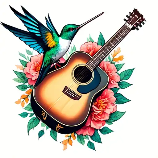 Hummingbird And Acoustic Guitar Merging
