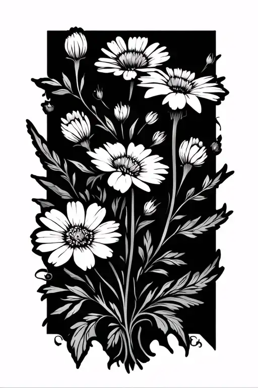 Wild Flowers With Black Outline