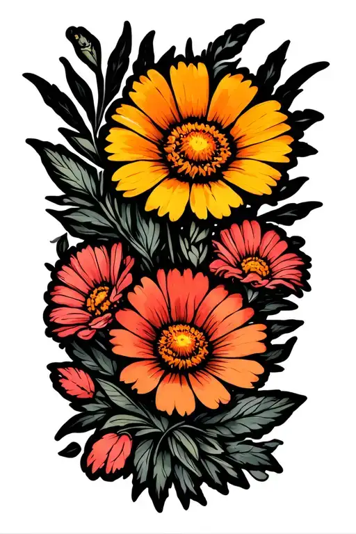 Wild Flowers With Black Lines