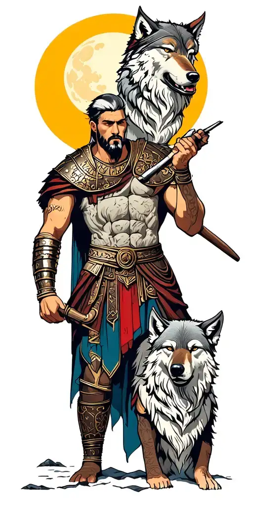 Gladiator And Wolves Driving Him To The Moon
