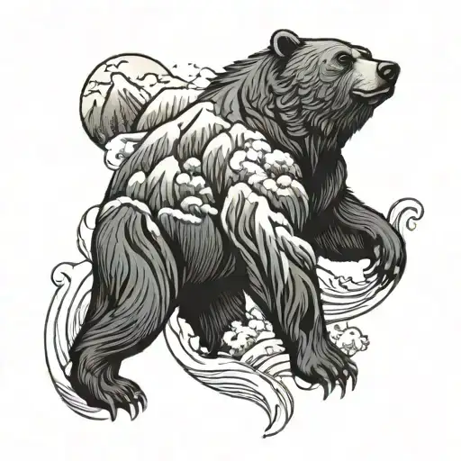 Bear And Fuji Background Black