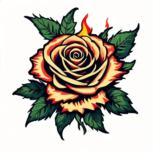 Fire Rose Symbol And Ribbon Wrapped