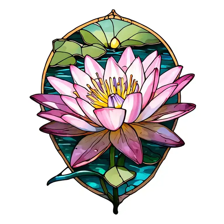 Pink Water Lilly Flower Stain Glass