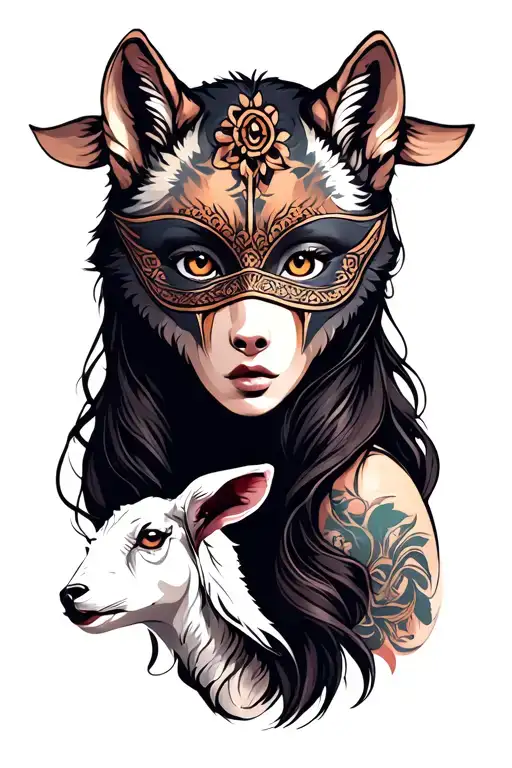 Female With A Mask Eyes Of A Lamb Mouth Of A Wolf