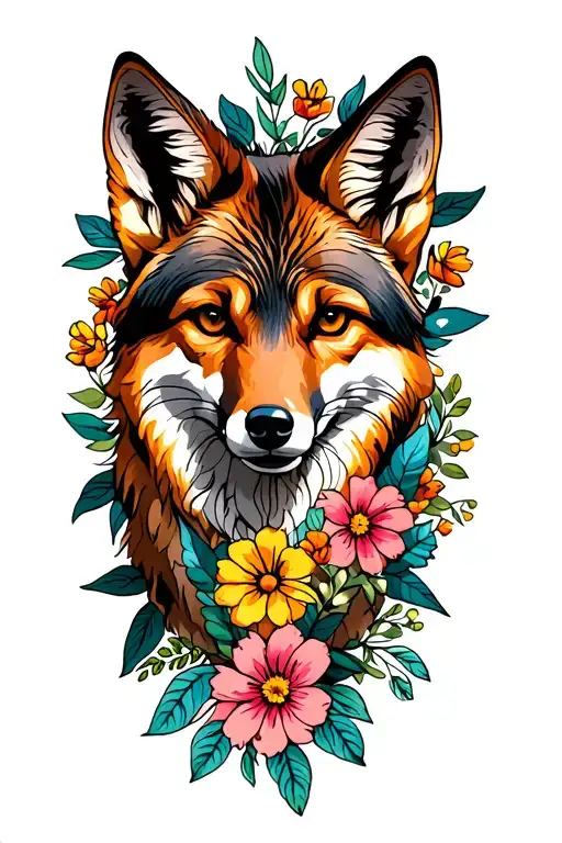 Coyote With Birth Flowers Around
