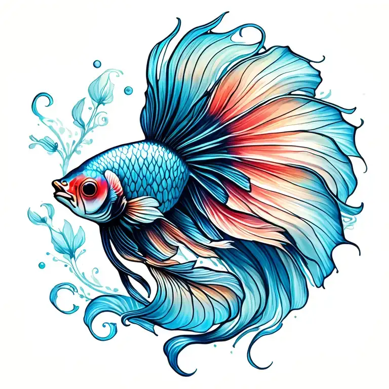 Betta Fish Swimming With Flourish And Filigree