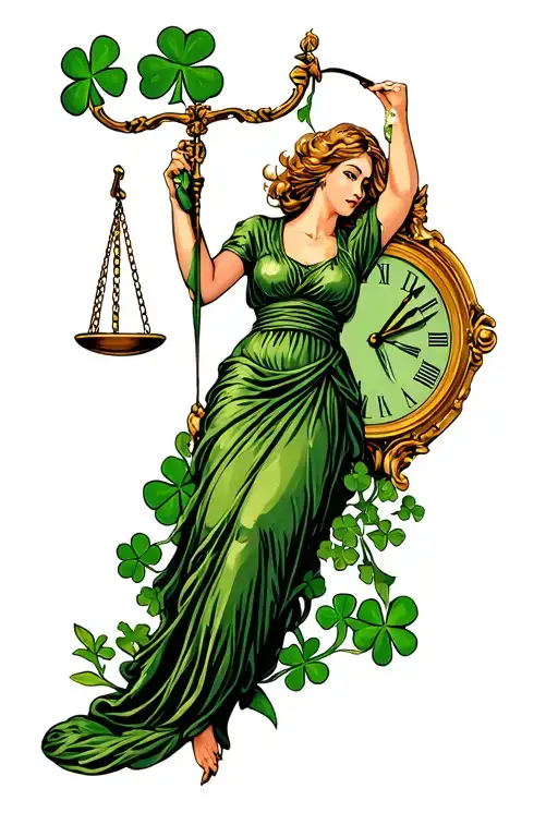 Luck Clover Lady Of Justice Clock Time
