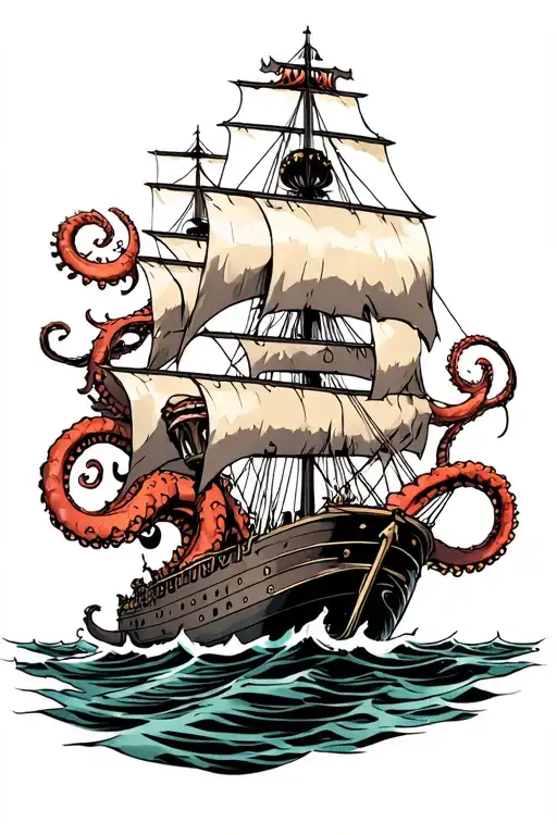 Kraken Attacking A Ship