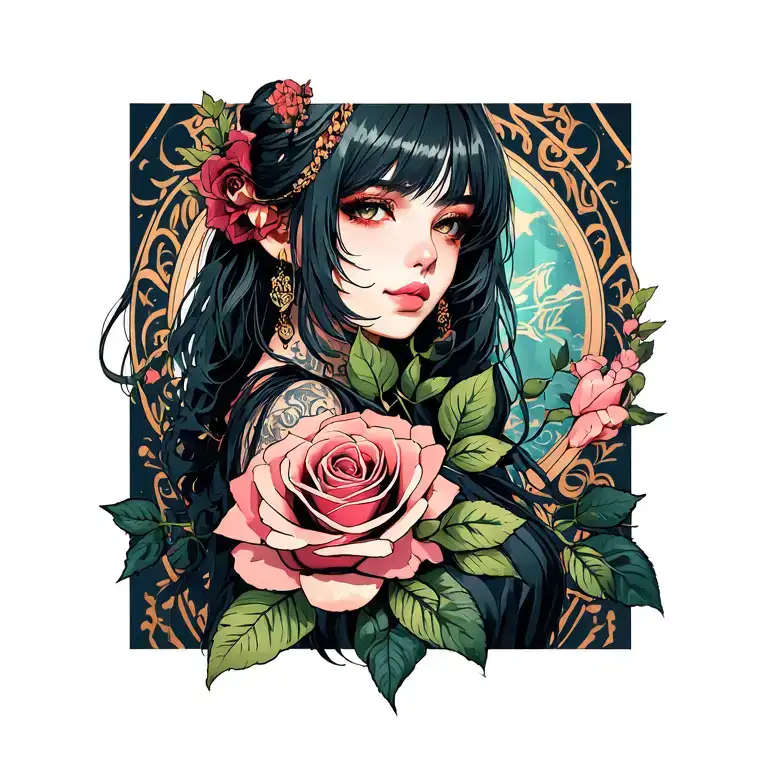 Anime Girl Around The Rose